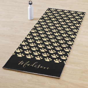 Cute Yellow Pawprint Personalized Black   Yoga Mat