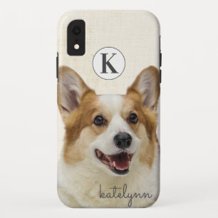 Cute Yellow Peek-a-Boo Corgi Dog Monogram iPhone XR Case
