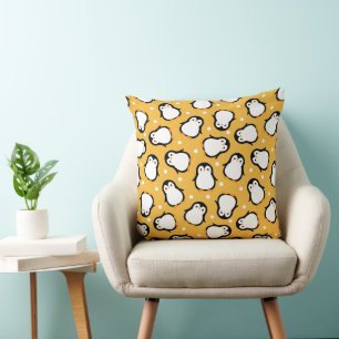 Cute yellow penguin pattern throw pillow