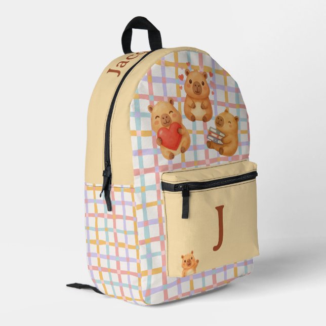 Cute Yellow Personalized Capybara Printed Backpack (Back Corner Left)