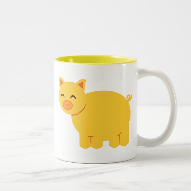Cute Yellow Piggy Two-Tone Coffee Mug (Right)