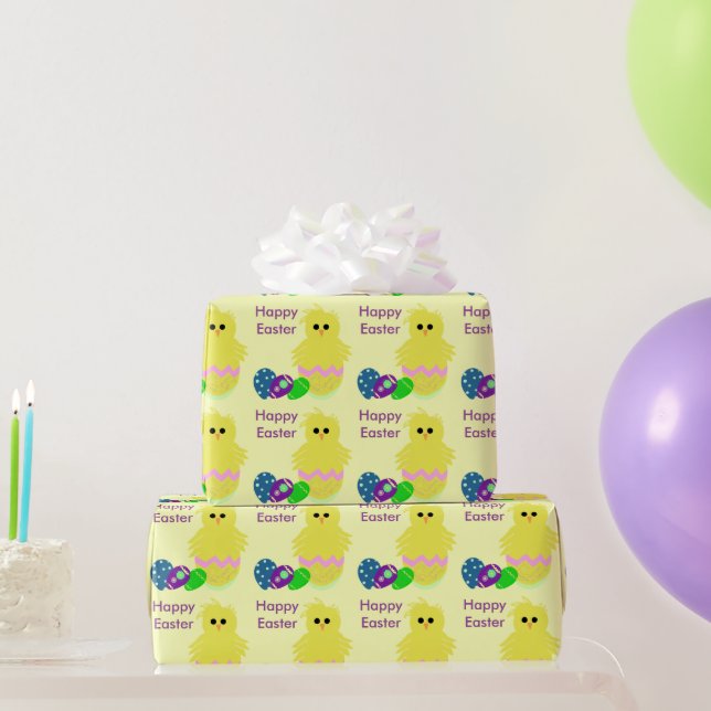 Cute Yellow Pink Chick Decorated Eggs Wrapping Paper (Party Gifts)