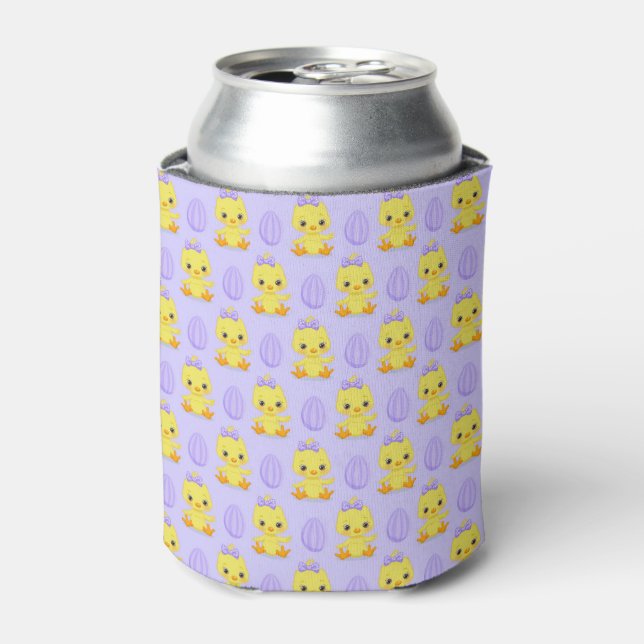 Cute Yellow Purple Chicken Easter Pattern Can Cooler (Can Front)