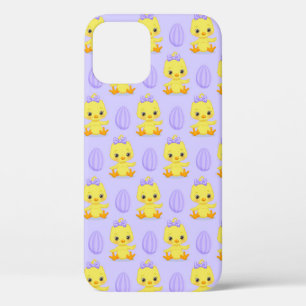 Cute Yellow Purple Chicken Easter Pattern iPhone 12 Case