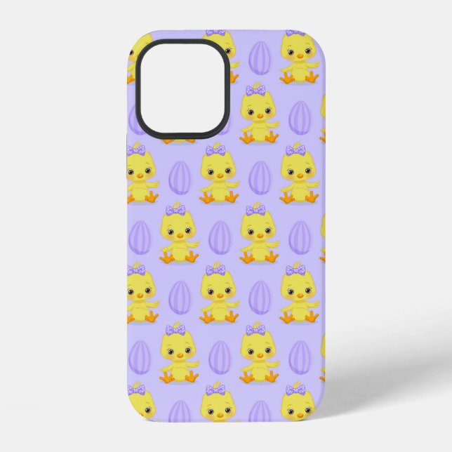 Cute Yellow Purple Chicken Easter Pattern iPhone Case (Back)