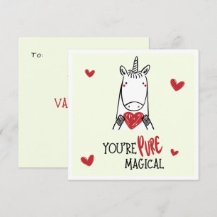 Cute Yellow Red Hearts Unicorn Kids Valentines Day Card
