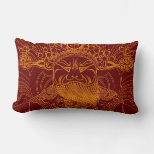 Cute yellow red traditional chinese man lumbar pillow