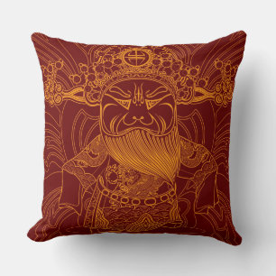 Cute yellow red traditional chinese man throw pillow