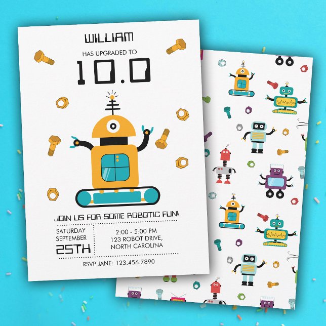 Cute Yellow Robot Theme Kids Robots Birthday Party Invitation (Cute Yellow Robot Theme Kids Robots Birthday Party Invitation)