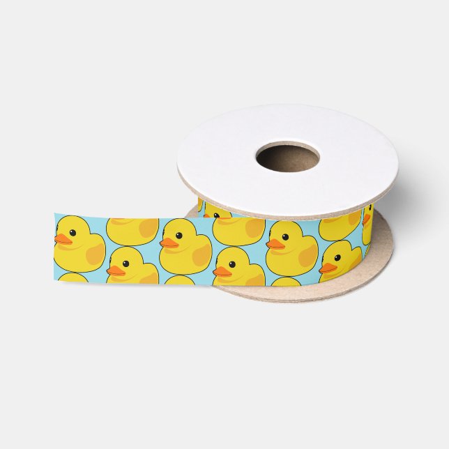 Cute Yellow Rubber Cruise Ducks Patterned Satin Ribbon (Spool)