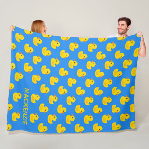 Cute Yellow Rubber Duck Pattern Personalized Name Fleece Blanket