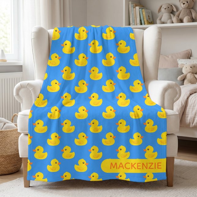 Cute Yellow Rubber Duck Pattern Personalized Name  Fleece Blanket (Cute Yellow Rubber Duck Pattern Personalized Name Fleece Blanket by Ricaso. Add your own text)