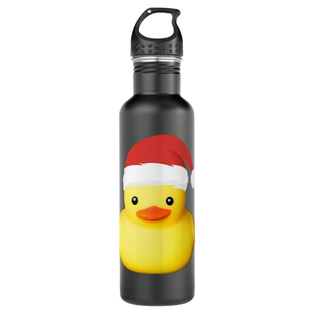 Cute Yellow Rubber Duck Santa Claus Christmas Fami 710 Ml Water Bottle (Front)