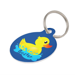 Cute Yellow Rubber Duck Splashing About Pet Tag
