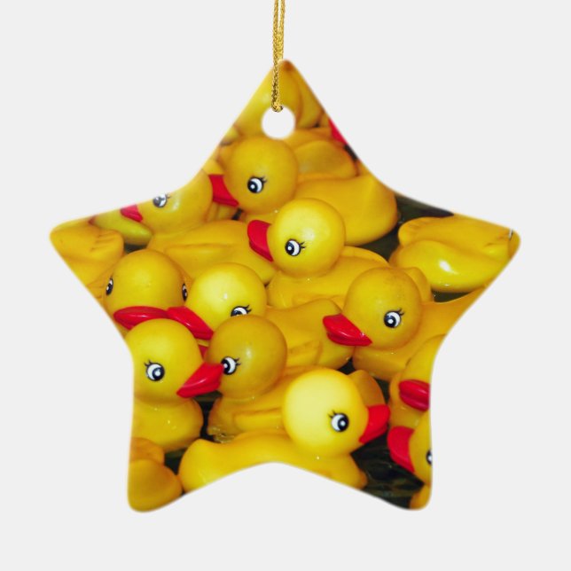 Cute yellow rubber duckies ceramic ornament (Front)