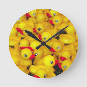 Cute yellow rubber duckies round clock