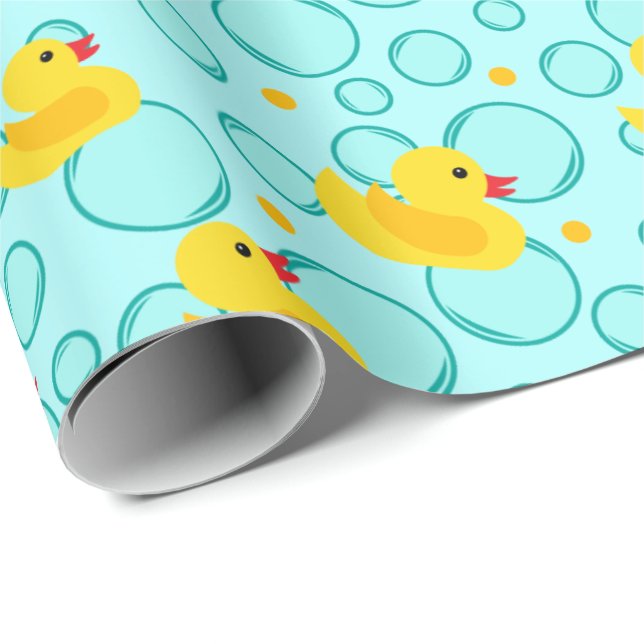 Cute Yellow Rubber Ducks Bubbles Baby Shower Wrapping Paper (Roll Corner)