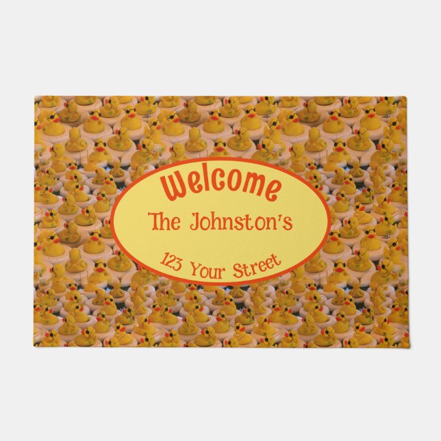 Cute Yellow Rubber Ducks Personalized Doormat (Front)