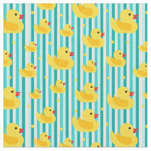 Cute Yellow Rubber Ducks Striped Bathtime Pattern Fabric