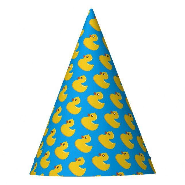 Cute Yellow Rubber Ducky Pattern Blue Background Party Hat (Front)