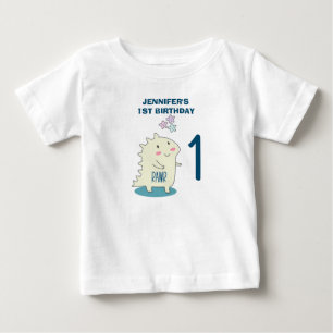 Cute Yellow Smiling Dinosaur 1st Birthday Baby T-Shirt