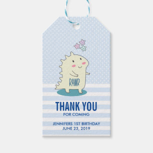 Cute Yellow Smiling Dinosaur Illustration Birthday Gift Tags