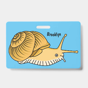 Cute yellow snail cartoon illustration badge