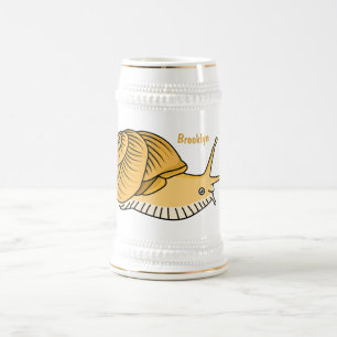 Cute yellow snail cartoon illustration beer stein