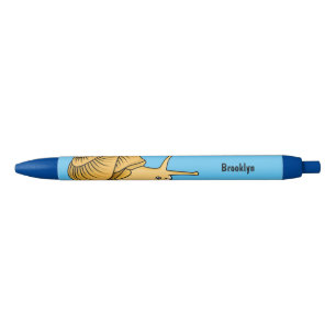 Cute yellow snail cartoon illustration  black ink pen