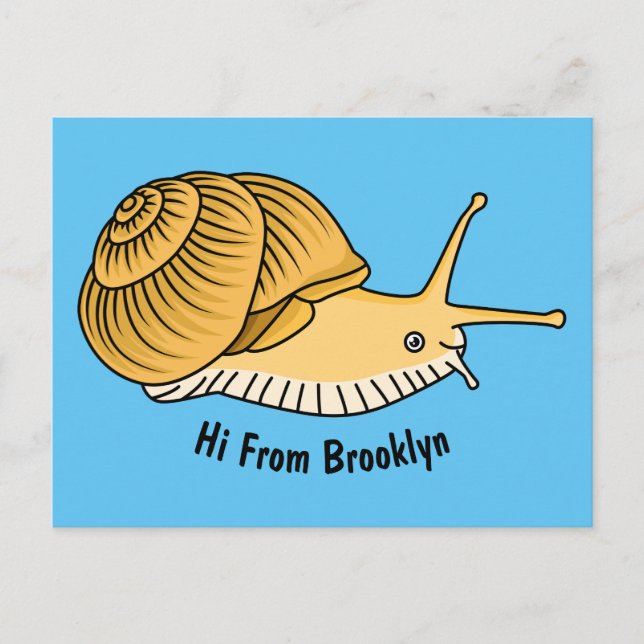 Cute yellow snail cartoon illustration  postcard (Front)