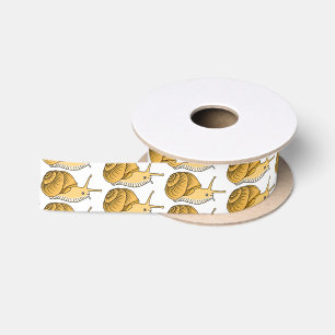 Cute yellow snail cartoon illustration  satin ribbon