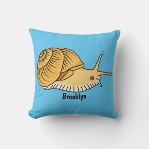 Cute yellow snail cartoon illustration throw pillow