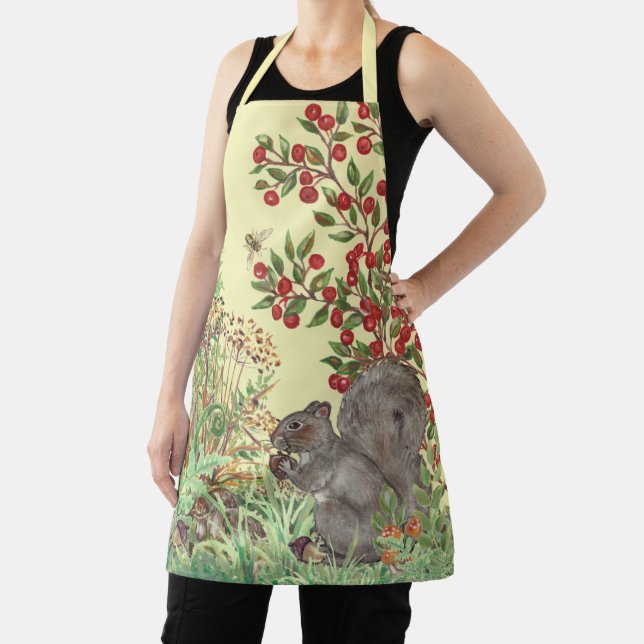Cute Yellow Squirrel Woodland Scene Fall Harvest Apron (Insitu)