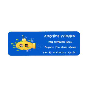Cute yellow submarine fish cartoon illustration