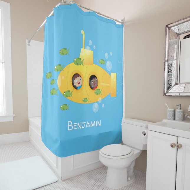 Cute yellow submarine fish cartoon illustration (In Situ)
