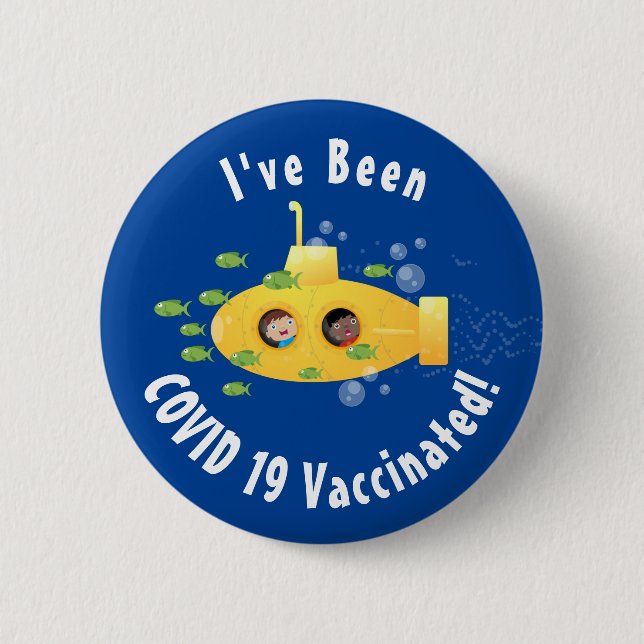 Cute yellow submarine fish cartoon illustration 2 inch round button (Front)