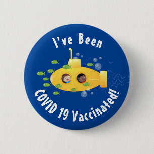 Cute yellow submarine fish cartoon illustration 2 inch round button