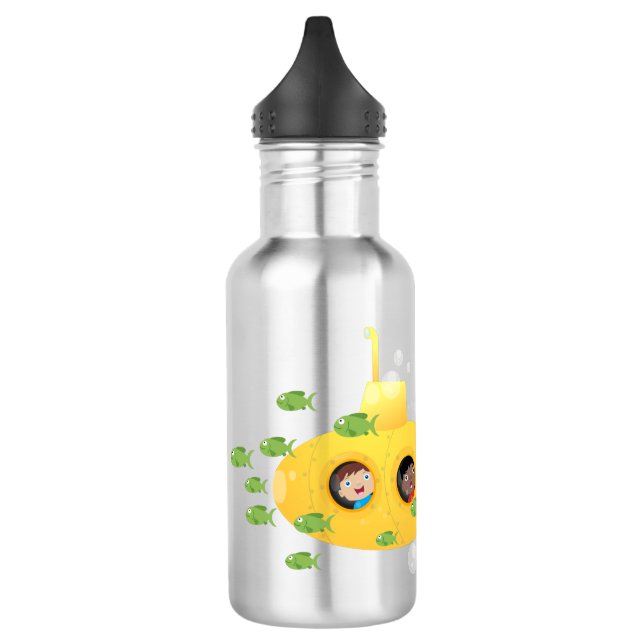 Cute yellow submarine fish cartoon illustration 532 ml water bottle (Left)