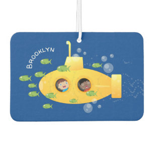 Cute yellow submarine fish cartoon illustration air freshener