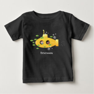 Cute yellow submarine fish cartoon illustration baby T-Shirt