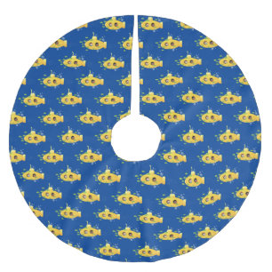Cute yellow submarine fish cartoon illustration brushed polyester tree skirt