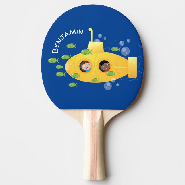 Cute yellow submarine fish cartoon illustration ping pong paddle (Front)