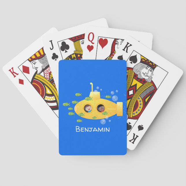 Cute yellow submarine fish cartoon illustration playing cards (Back)