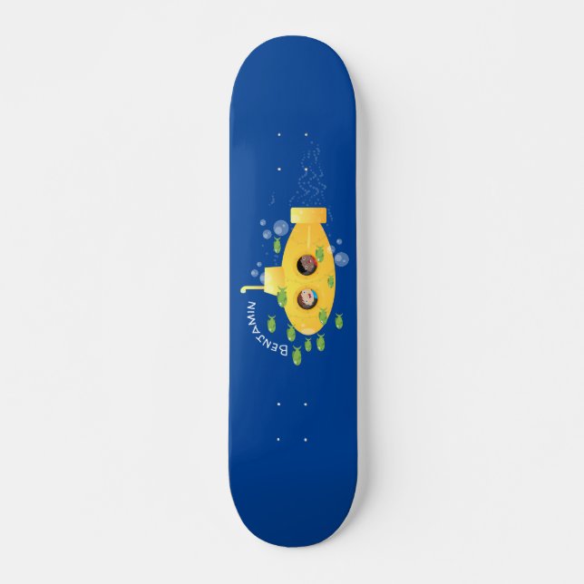 Cute yellow submarine fish cartoon illustration skateboard (Front)