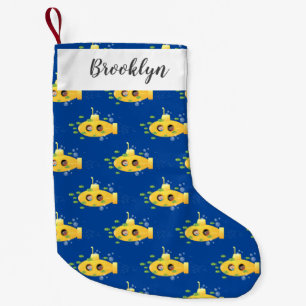 Cute yellow submarine fish cartoon illustration small christmas stocking