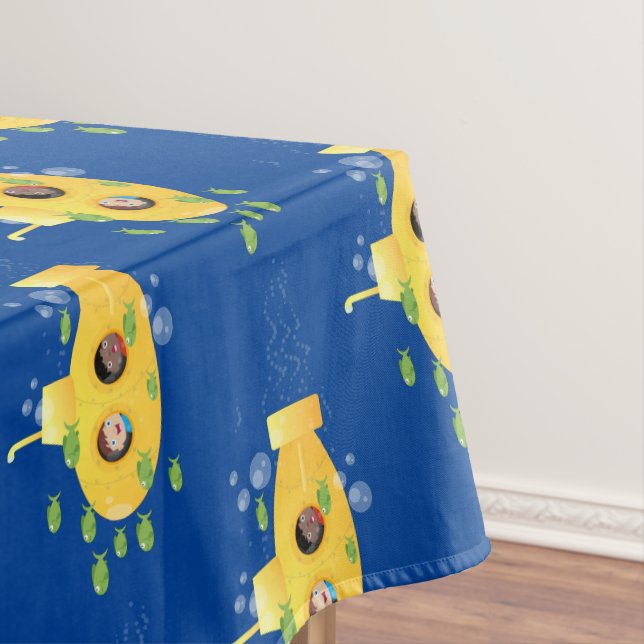 Cute yellow submarine fish cartoon illustration tablecloth (In Situ)