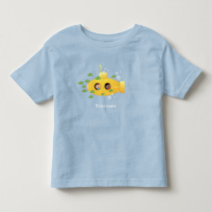 Cute yellow submarine fish cartoon illustration toddler t-shirt