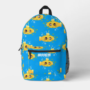 Cute yellow submarine fish cartoon pattern printed backpack