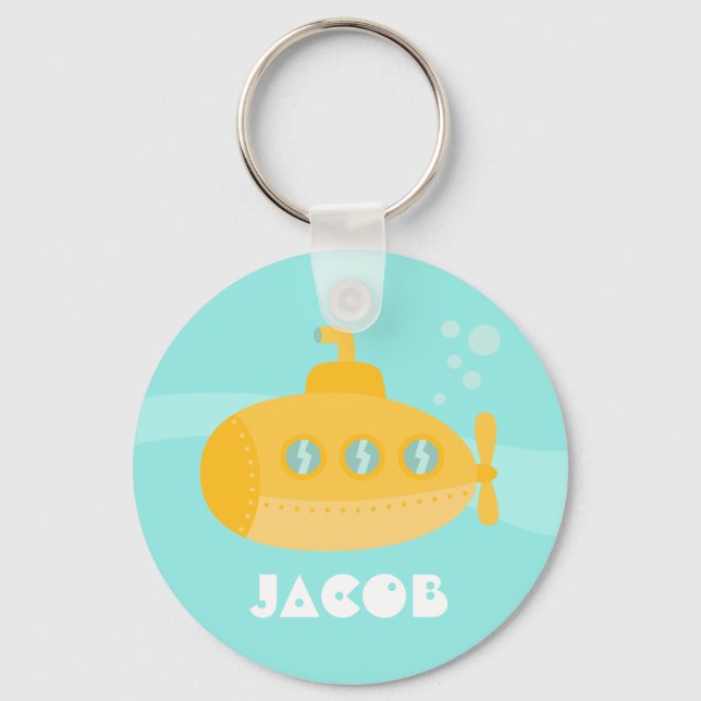 Cute Yellow Submarine Kids Personalized Keychain (Front)