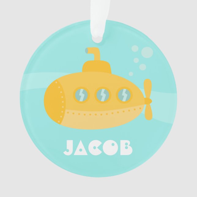 Cute Yellow Submarine, Underwater, For Boys Ornament (Front)